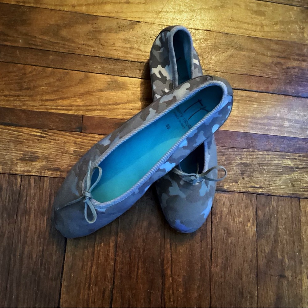 Thierry Rabotin EU Size 36 Tan Camouflage Print Fabric Ballet Flats Shoes - Picture 3 of 5